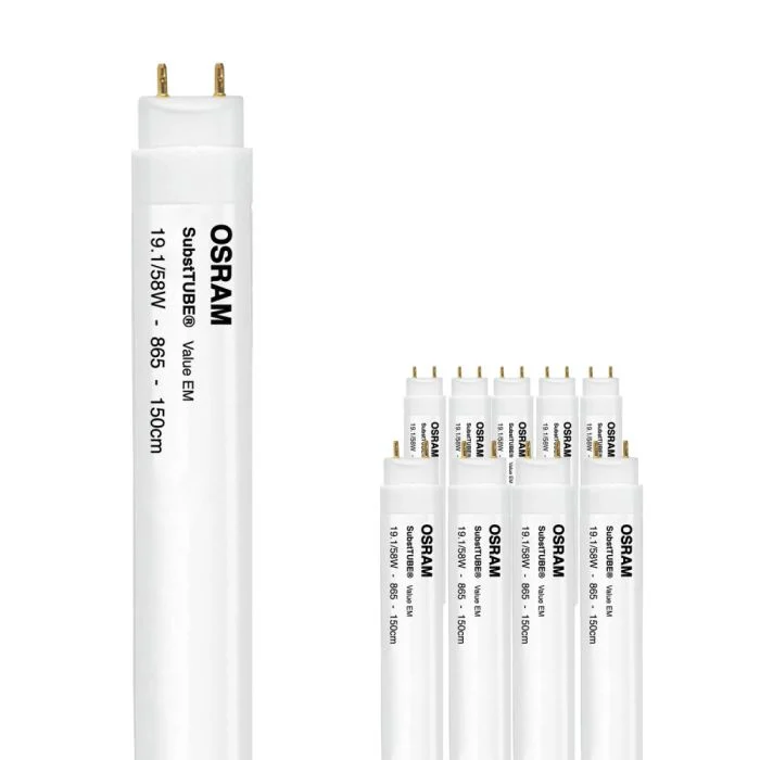 Multipack 10x Osram Tubo LED T8 SubstiTUBE Value (EM/Mains) Standard Output 19.1W 2000lm - 865 Luz de Día | 150cm - Reemplazo 58W