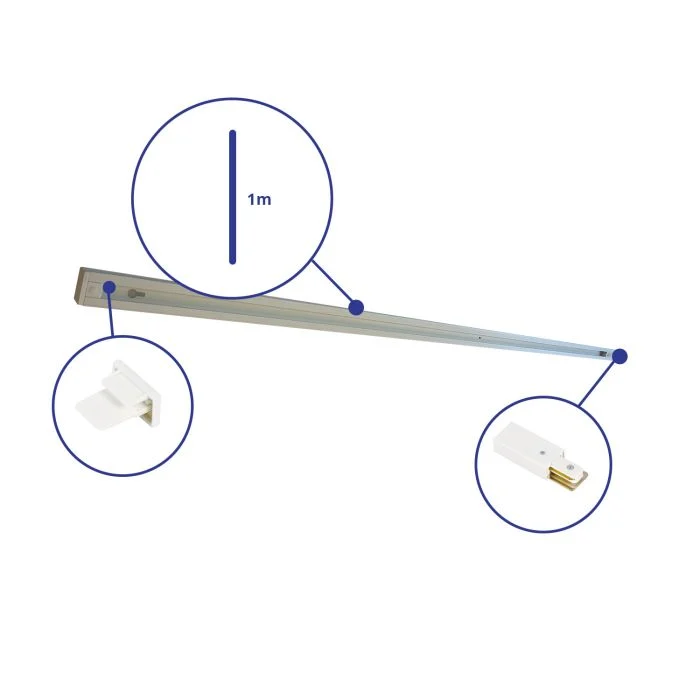 Bright Choice 1-Fase Sistema de rieles 1m Blanco | incl. Tapa Final y Conector de Alimentación