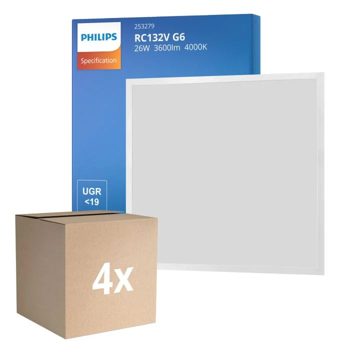 Multipack 4x Philips Panel LED CoreLine RC132V 26W 3600lm - 840 Blanco Frio | 60x60cm - UGR <19