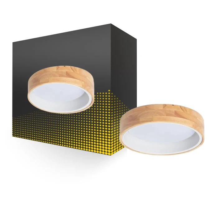 Bright Choice Luz de techo Esférica Madera Metal Blanco 15W 1000lm - 830-840-860 CCT