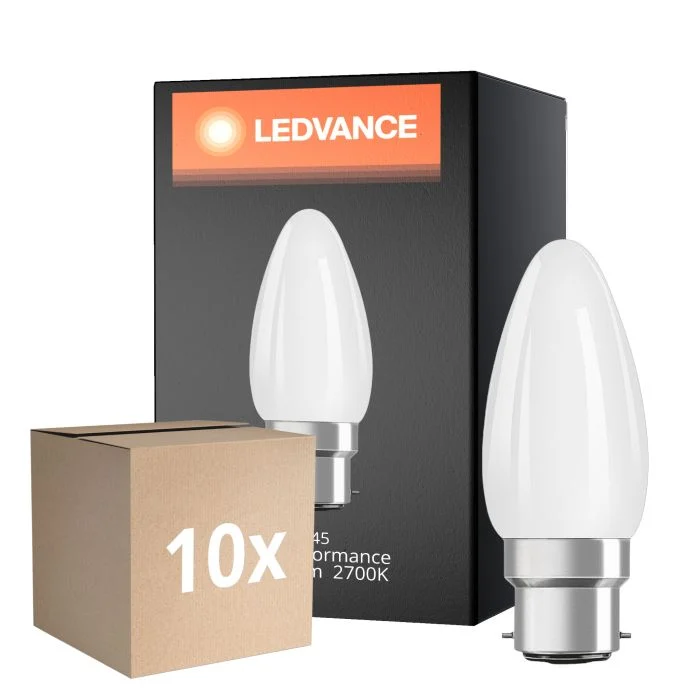 Multipack 10x Ledvance Classic Performance LED Bulbo B22d Vela con Filamento Mate 4.8W 470lm - 827 Luz muy Cálida | Regulable - Reemplazo 40W