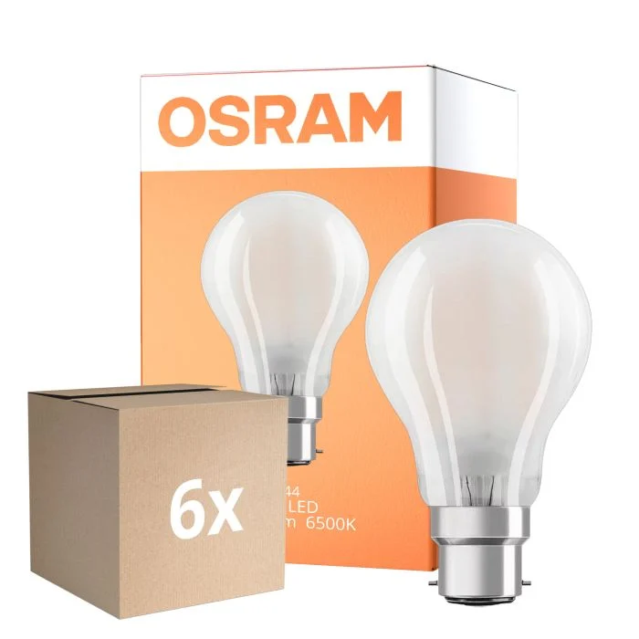 Multipack 6x Osram Classic LED B22d Pera con Filamento Mate 11W 1521lm - 865 Luz de Día | Regulable - Reemplazo 100W
