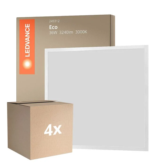 Multipack 4x Ledvance Panel LED Eco 36W 3600lm - 830 Luz Cálida | 60x60cm - UGR <22
