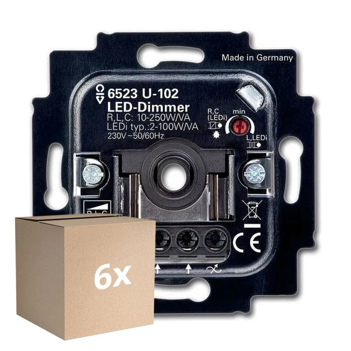 Multipack 6x Busch-Jaeger 6523U-102 Rotary LED Dimmer 6512-0-0334 2W -100W 50/60Hz
