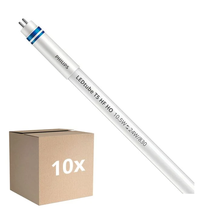Multipack 10x Philips Tubo LED T5 MASTER Instantfit Electronic (HF) High Output 10.5W 1500lm - 830 Luz Cálida | 55cm - Regulable - Reemplazo 24W