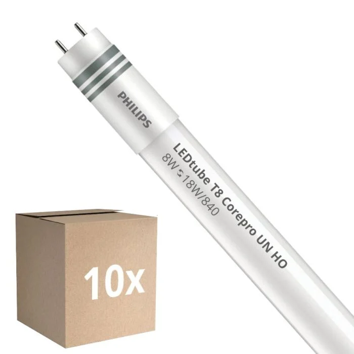 Multipack 10x Philips Tubo LED T8 CorePro (UN) High Output 8W 900lm - 840 Blanco Frio | 60cm - Reemplazo 18W