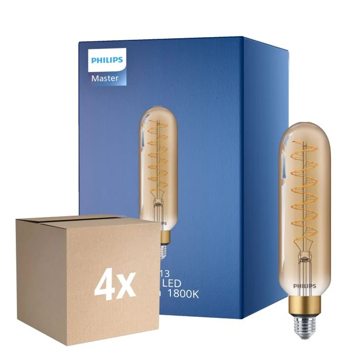 Multipack 4x Philips Classic LED E27 Tubular con Filamento Oro 7W 470lm - 820 Luz muy Cálida | Reemplazo 40W
