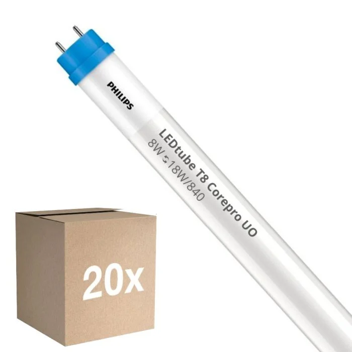 Multipack 20x Philips Tubo LED T8 CorePro (EM/Mains) High Output 8W 900lm - 840 Blanco Frio | 60cm - Reemplazo 18W