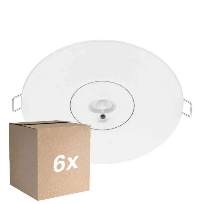 Multipack 6x Noxion LED Emergency Spot Blanco 3W 240lm - 850K Blanco Frio | Luz de emergencia 3 horas - Autotest - 140mm