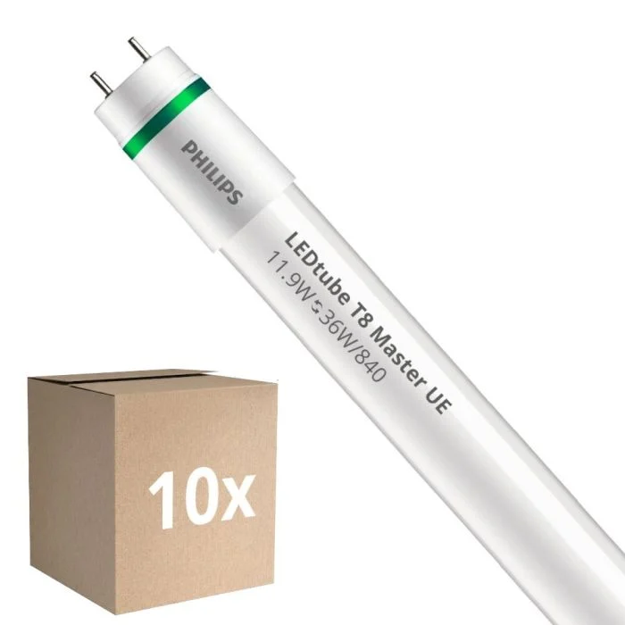 Multipack 10x Philips Tubo LED T8 MASTER (EM/Mains) Ultra Efficiency 11.9W 2500lm - 840 Blanco Frio | 120cm - Reemplazo 36W