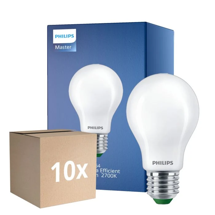Multipack 10x Philips MASTER LED Bulbo Ultra Efficient E27 Pera Mate 2.3W 485lm - 827 Luz muy Cálida | Reemplazo 40W