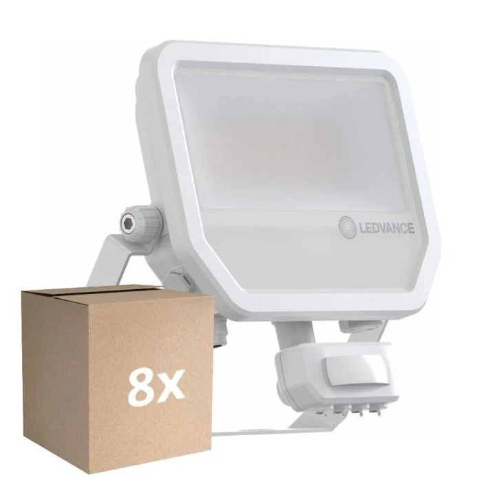 Multipack 8x Ledvance Proyector LED Aluminium Blanco 41W 5500lm 100D - 830 Luz Cálida | IP65 - Sensor De Movimiento Y Luz - Simétrico