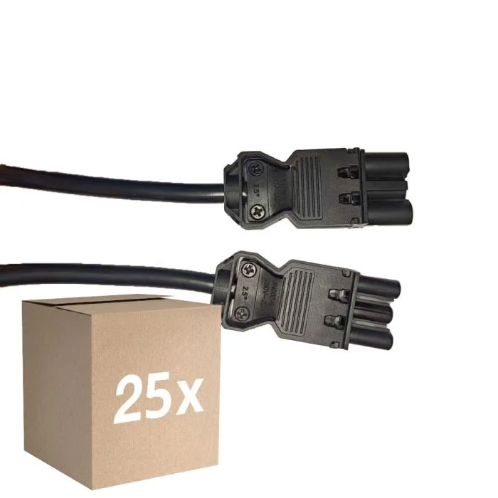 Multipack 25x Noxion GST - Compatible Cable de extensión Negro - Macho + Hembra - 1,5m - 3 pole 1,5mm2