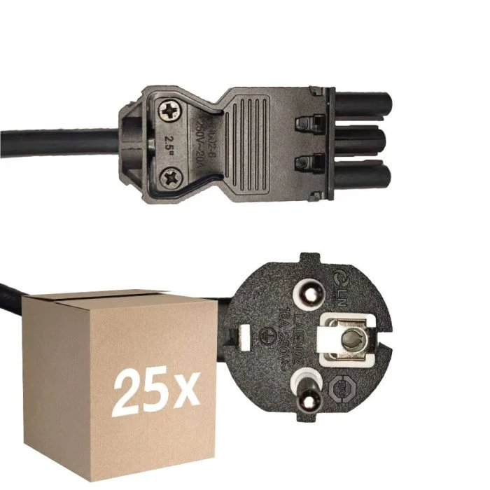 Multipack 25x Noxion GST - Compatible Cable de alimentación Negro - Hembra + Schuko Europlug - 3m - 3 pole 0.75mm2