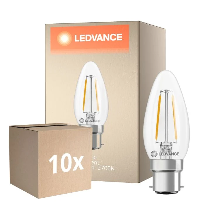 Multipack 10x Ledvance Classic LED B22 Vela Con Filamento Clara 1.8W 250lm - 827 Luz Muy Cálida | Reemplazo 25W