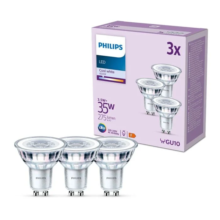 Multipack 3x Philips Foco LED GU10 PAR16 4W 275lm 36D - 840 Blanco Frio