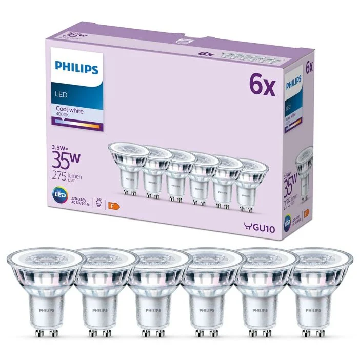Multipack 6x Philips Foco LED GU10 PAR16 4W 275lm 36D - 840 Blanco Frio