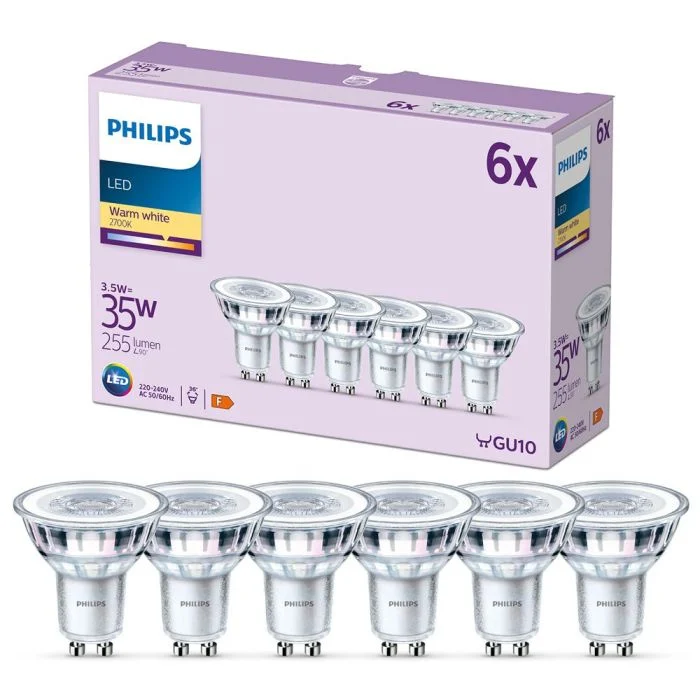 Multipack 6x Philips Foco LED GU10 PAR16 4W 255lm 36D - 827 Luz Muy Cálida