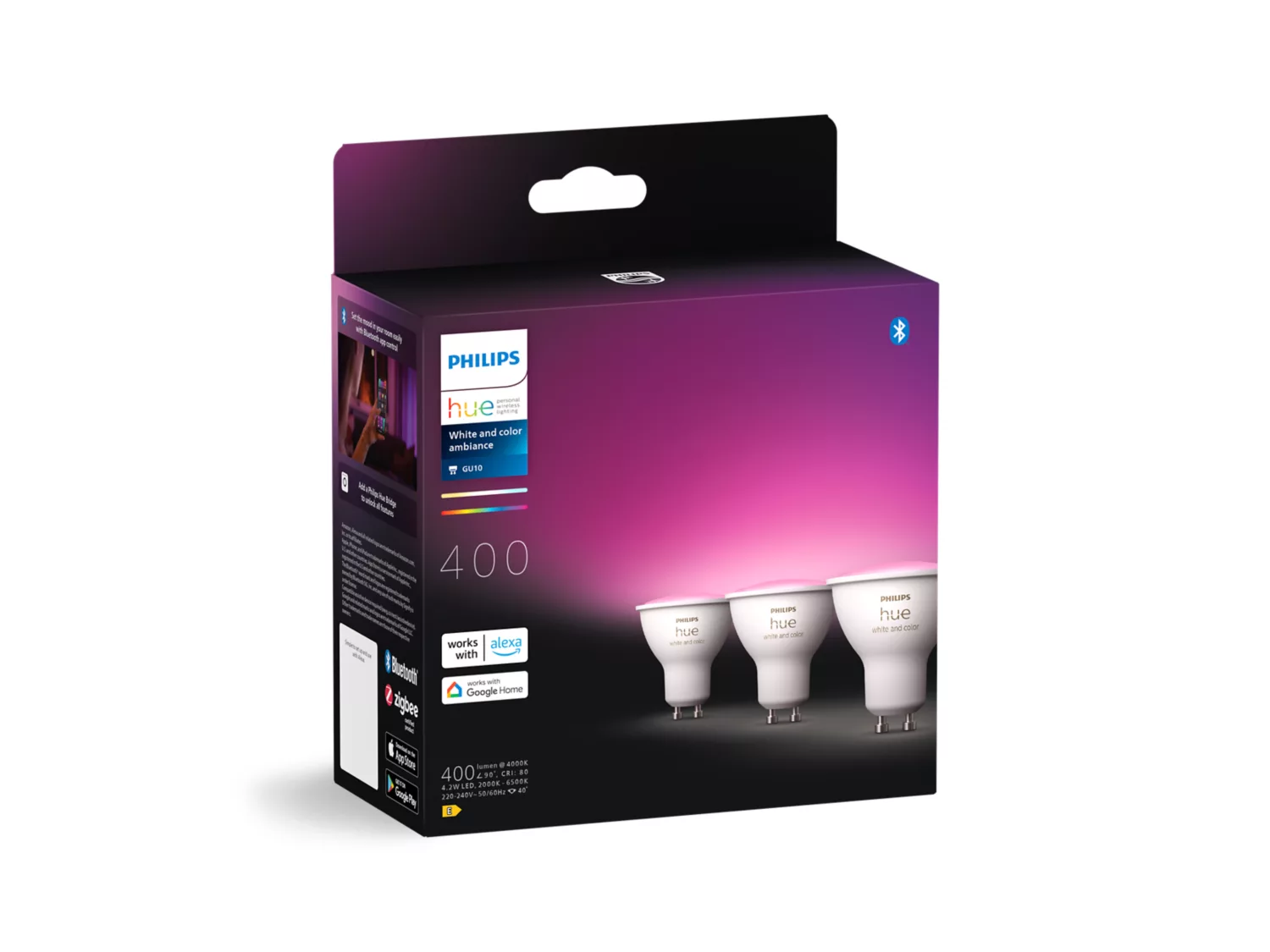 Pack de 3 bombillas inteligentes 4,3W GU10 White and Color Ambiance | Philips Hue
