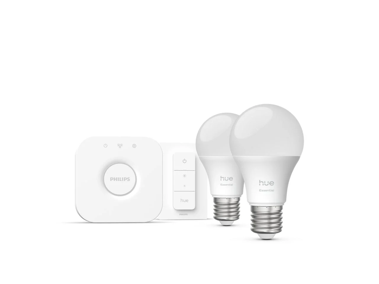 Starter Kit Essential Philips Hue: 2 Bombillas E27 (806 lm) + Hue Bridge + Regulador