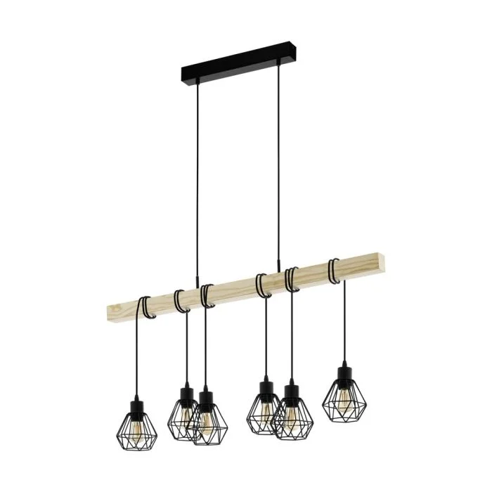 Eglo Colgante De Luz Townshend 5 Acero Madera Negro | IP20 - Apta para 6x E27