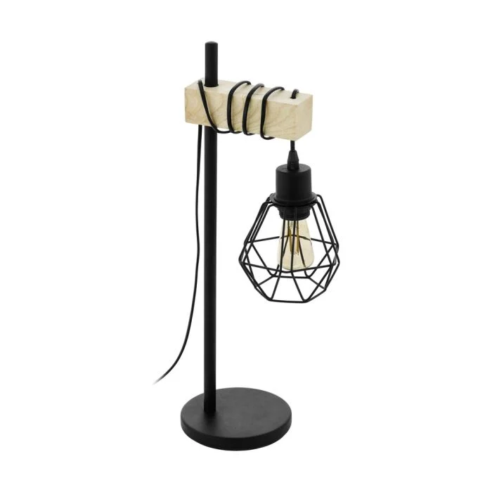 Eglo Lámpara De Mesa Townshend 5 Acero Madera Negro | IP20 - Apta para 1x E27