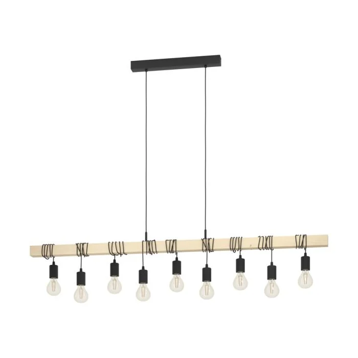 Eglo Colgante De Luz Townshend Madera Acero Marrón Negro | IP20 - Apta para 9x E27
