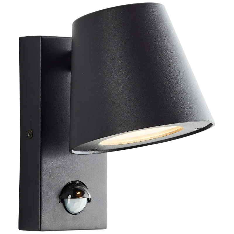 Aplique exterior con sensor de movimiento negro de metal, Wies, IP44