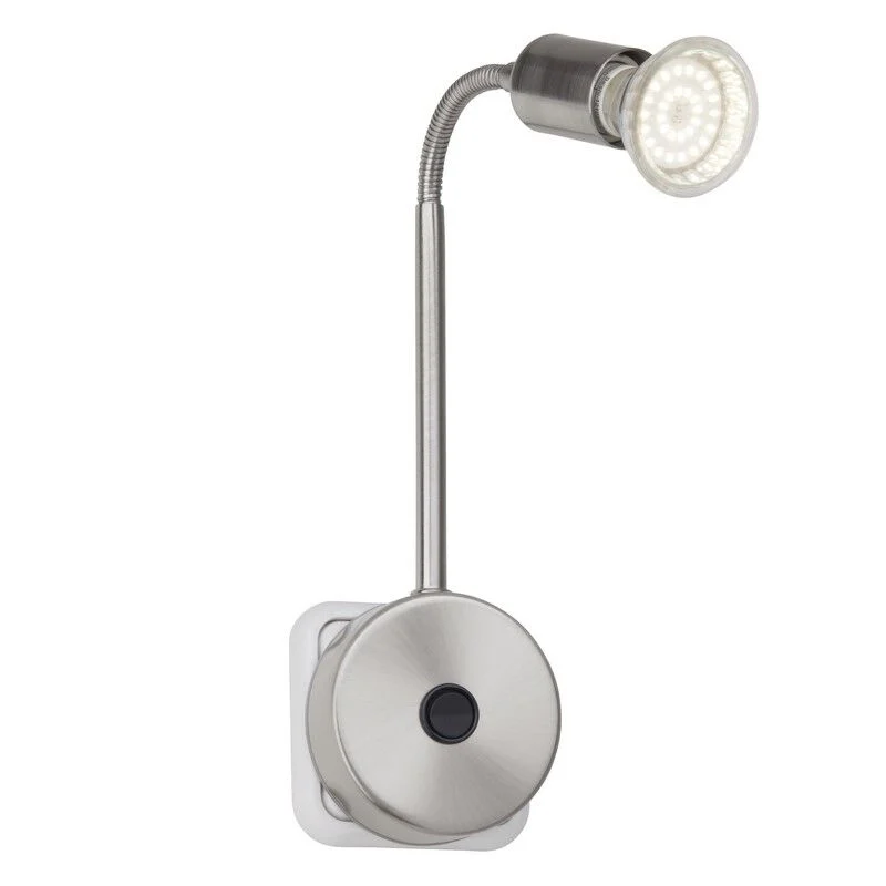Aplique de pared con enchufe cromado de metal, Hayo, con interruptor