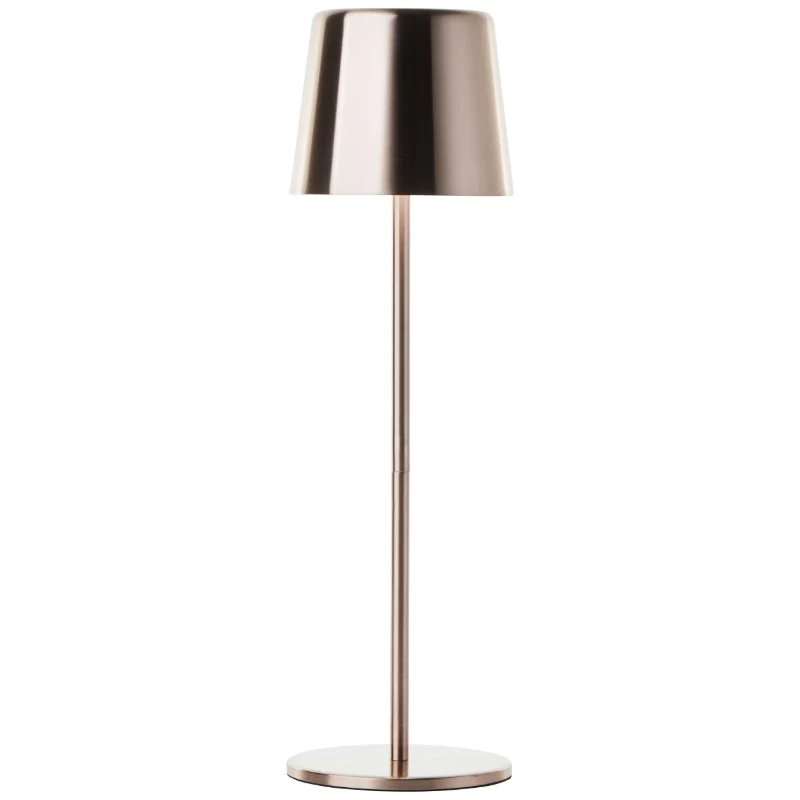 Lámpara de mesa recargable para exterior cobre moderna, Skander, 4W, ajustable entre luz blanco cálido y frío LED, IP44, con regulador táctil