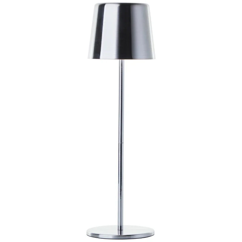 Lámpara de mesa recargable para exterior níquel moderna, Skander, 4W, ajustable entre luz blanco cálido y frío LED, IP44, con regulador táctil