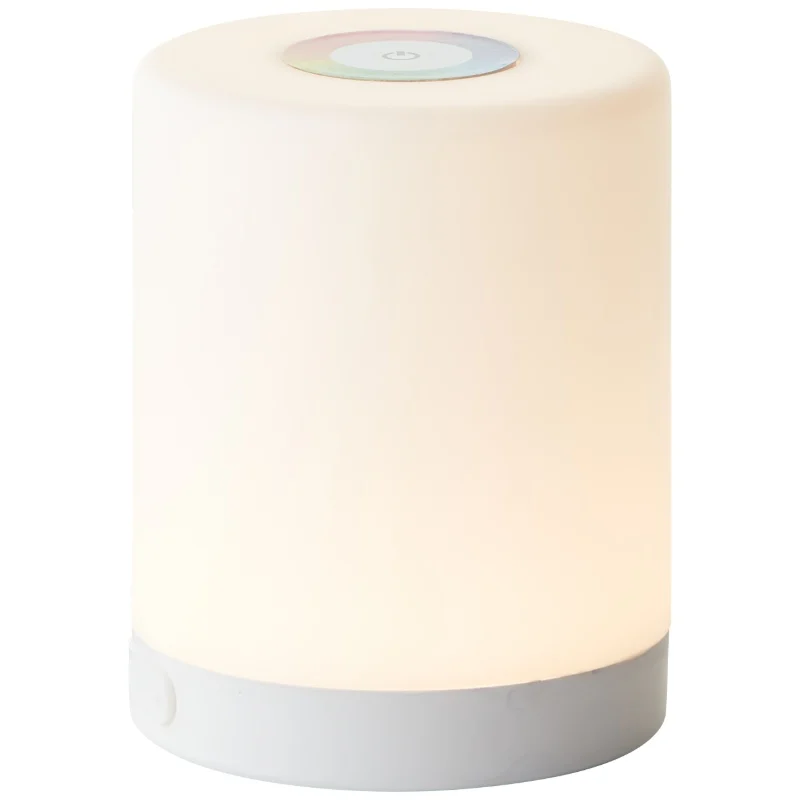 Lámpara de mesa exterior blanca moderna, Maezon, 1W, RGBW LED, IP44, con regulador táctil