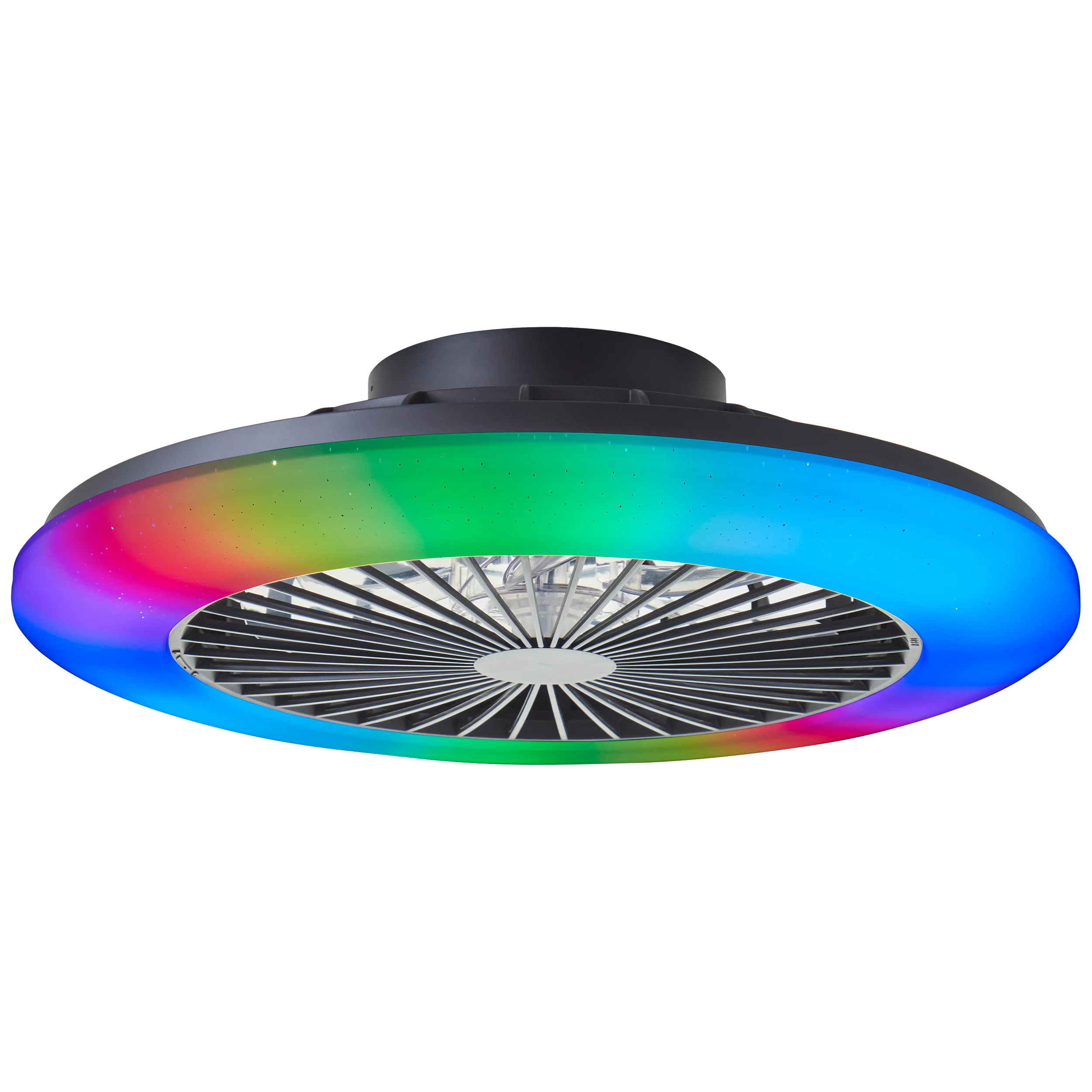 Ventilador de techo negro moderno, Sofieke, 40W, RGBW LED, con mando a distancia
