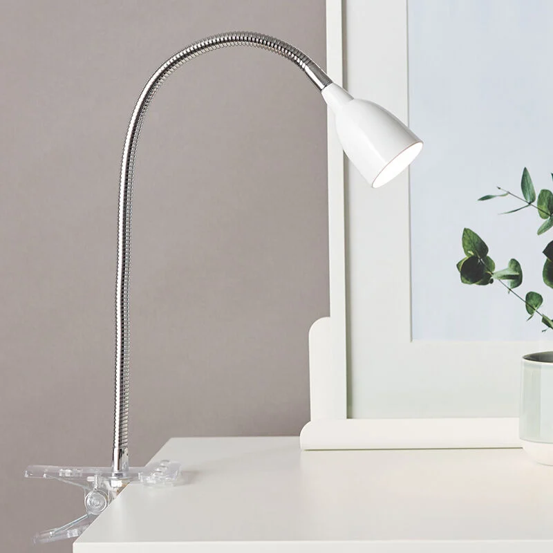 Foco pinza blanco de plástico, Kit, 2,4W, 3000K LED, con interruptor