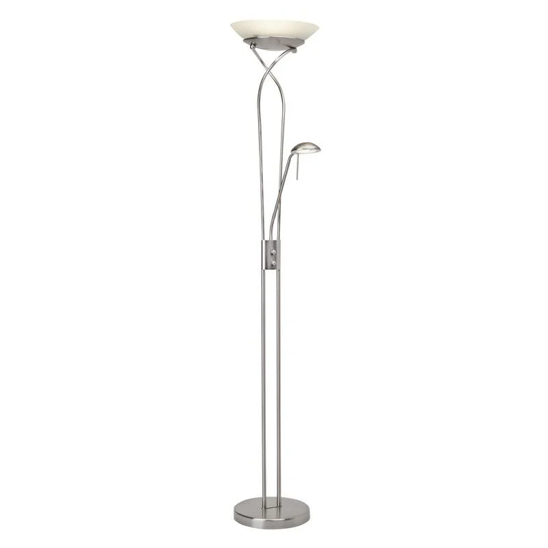 Lámpara de pie de lectura cromada moderna, Joann, 18W, 3000K LED, con interruptor