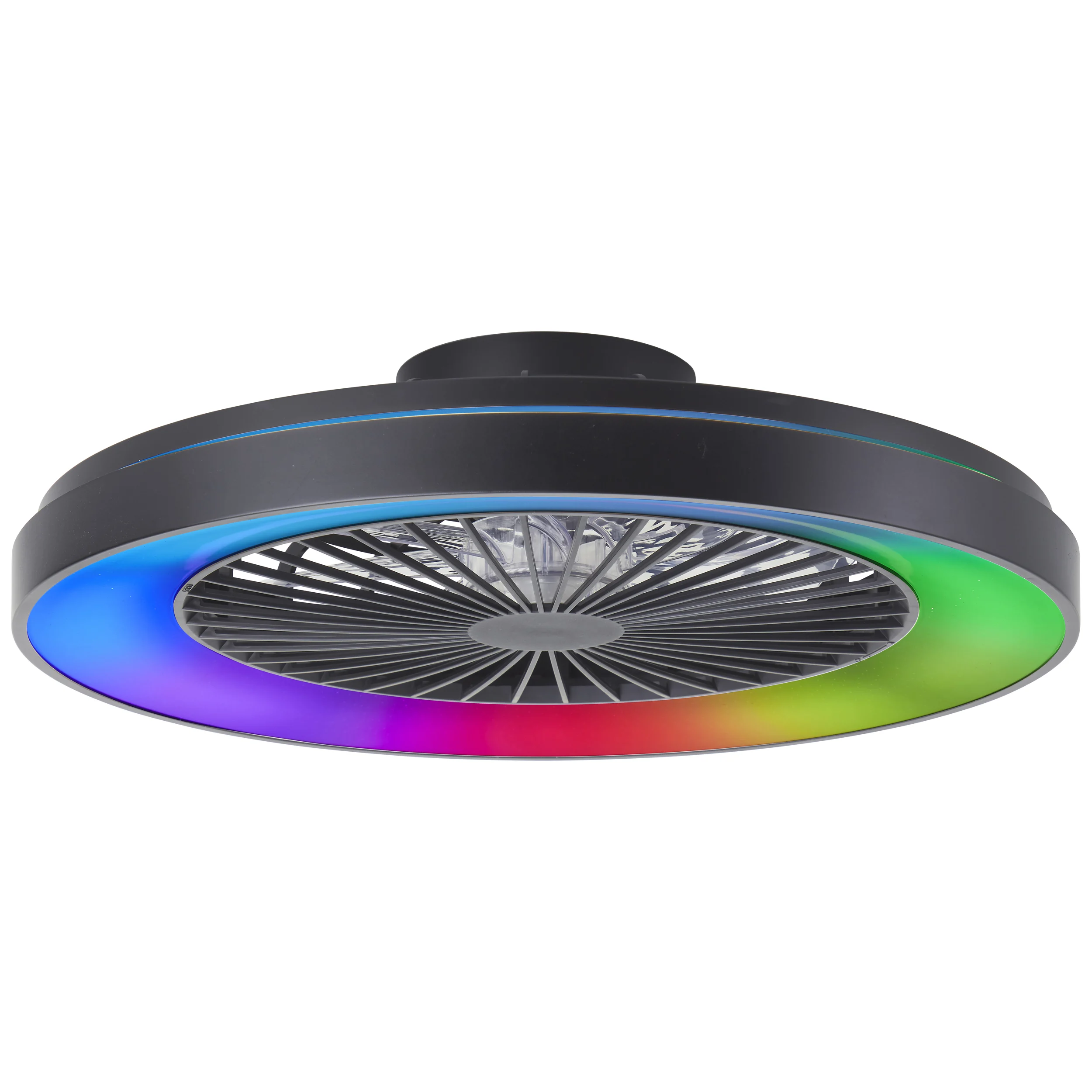 Ventilador de techo negro moderno, Yasir, 48W, RGBW LED, con mando a distancia