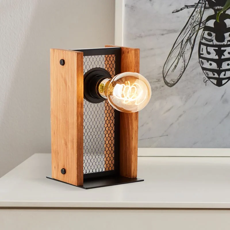 Lámpara de mesa de madera marrón, Rasha, con interruptor
