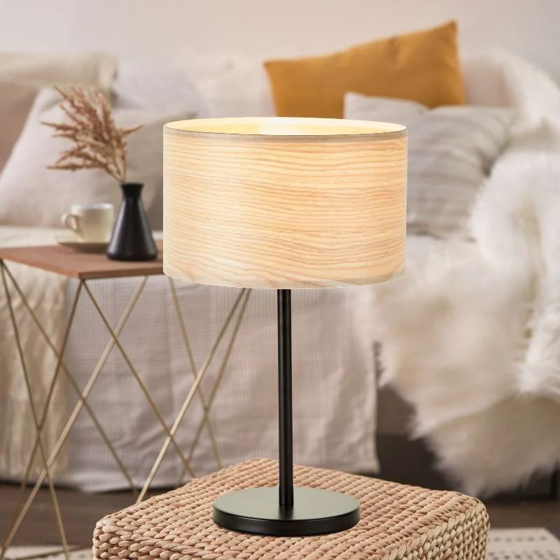 Lámpara de mesa beige japandi, Enna, con interruptor