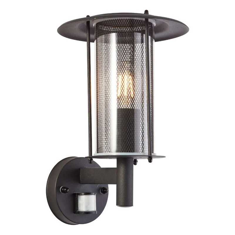 Aplique exterior con sensor de movimiento negro rústico, Gezina, IP44