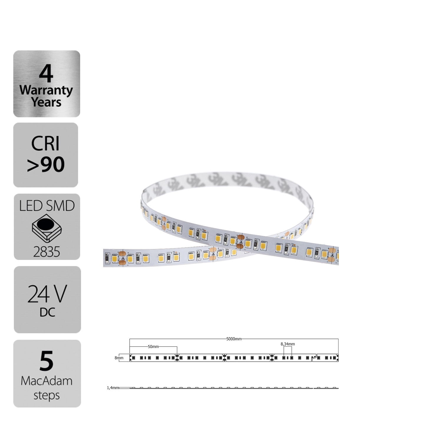 Tira de led BS9,6 - 3000k Rollo de 5 metros | Lluria