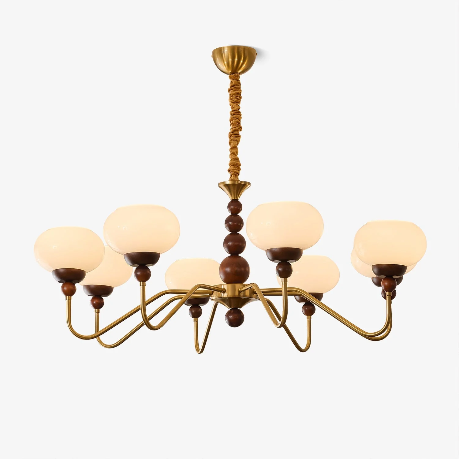 Lustra Chandelier de Vidrio, Madera y Latón Moderno de 6 Luces