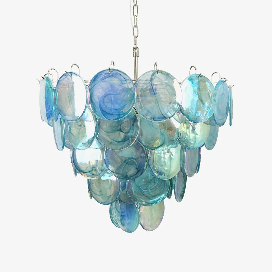 Aurora Lámparas de araña Cristal Murano Azul Disco Elegante