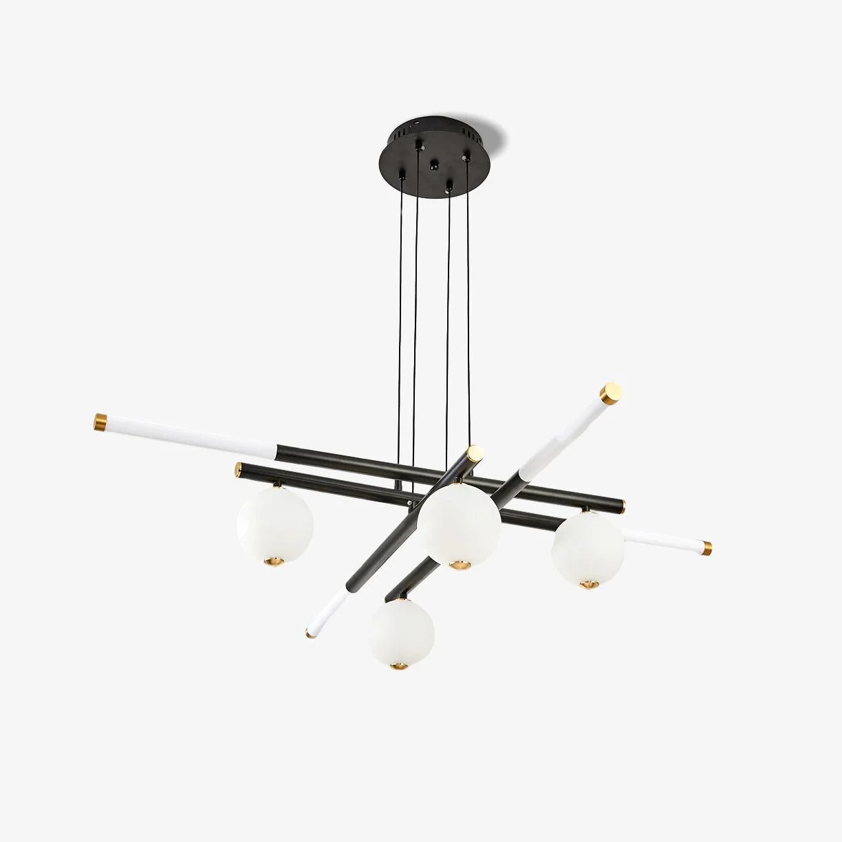 Araña De Luces Negro Blanco Varillas Globo Moderno