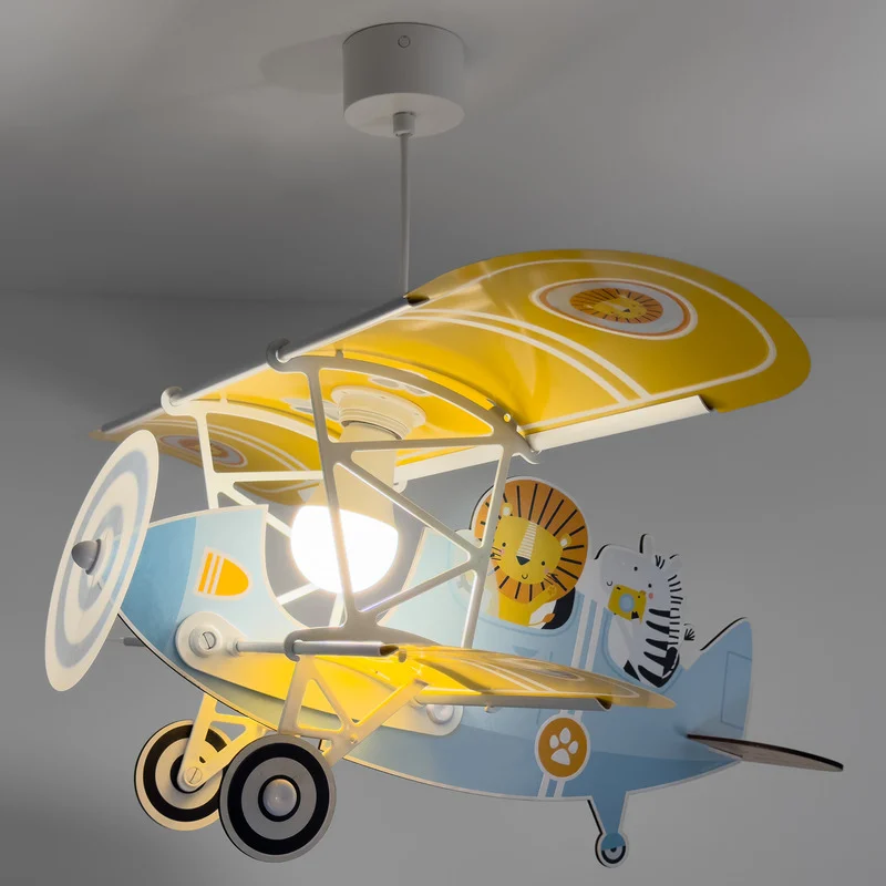Lámpara colgante infantil de plástico azul, Lion plane
