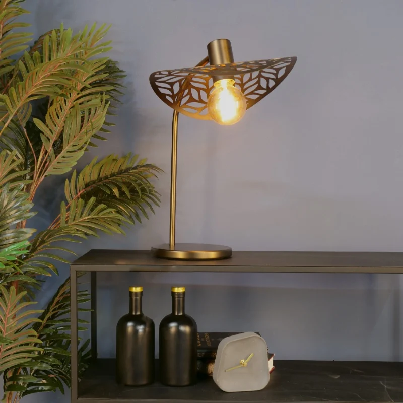 Lámpara de mesa bronce de acero, Suraj, con interruptor