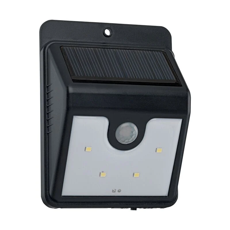 Aplique solar exterior negro de plástico, Zora, 1W, 6000K LED, IP44