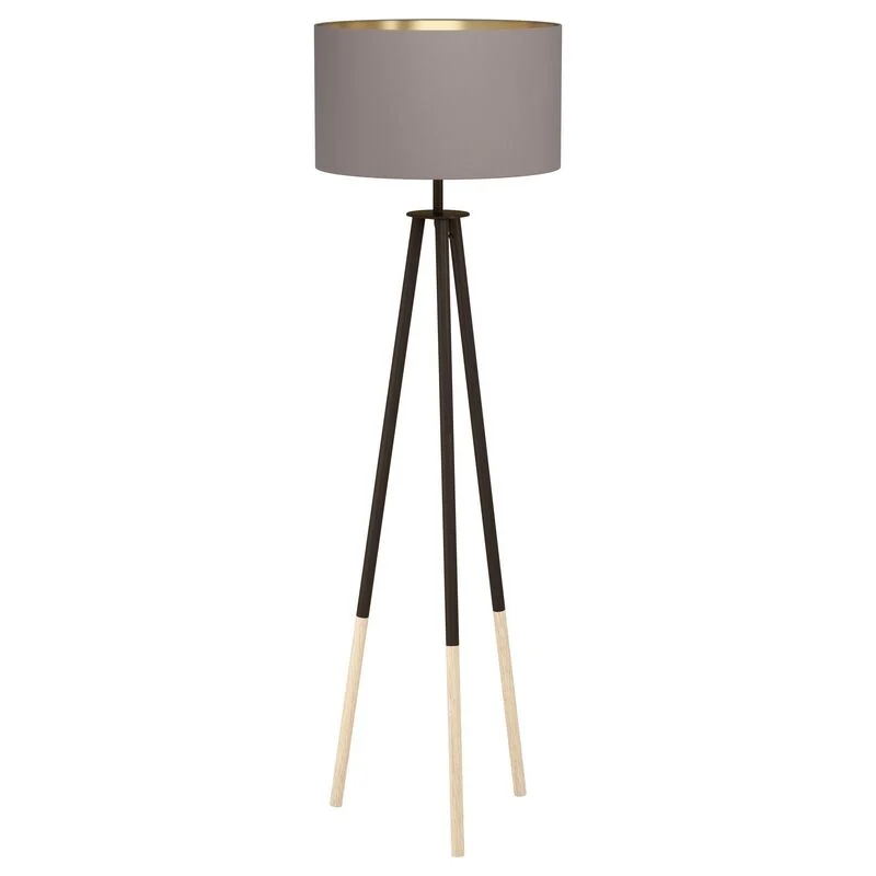 Lámpara de pie tripode de madera marrón, Anish, con interruptor