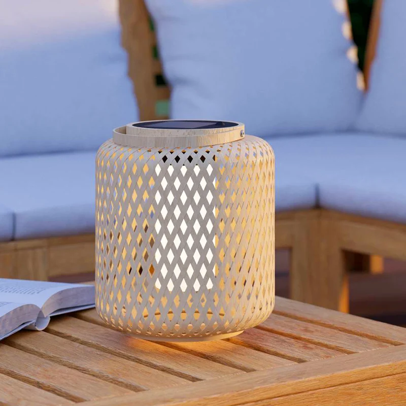 Lámpara de mesa solar marrón de madera, Hanin, 3,3W, 4000K LED, IP44, con interruptor
