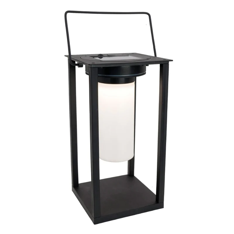 Lámpara de mesa solar negra de plástico, Hillebrand, 3,3W, 4000K LED, IP54, con interruptor