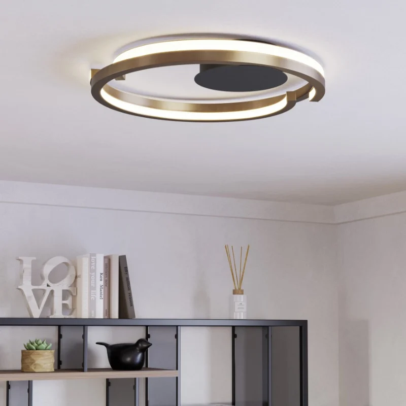 Plafón de techo cobre de plástico, Madhvi, 20W, ajustable entre luz blanco cálido y frío LED, con mando a distancia